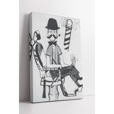 Mushen Studio Minimal Barber Chair Çizim  Komik Berber Illüstrasyonu Modern Siyah Beyaz Sanat Kanvas Tablo Duvar D