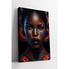 Mushen Studio Afrikalı Kadın Portresi Etnik Desenli Modern Sanat Tasarımı Kültürel Dekoratif Kanvas Tablo Duvar De