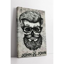 Mushen Studio John John Skull Beard Stilize Çizim Erkek Berber Dekoru Modern Siyah Beyaz Kanvas Tablo Duvar Dekoru