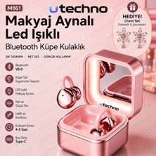 utechno Makyaj Aynalı LED Işıklı Klips Küpe Tasarımlı Bluetooth Tws Kablosuz Kulaklık Bt 6.0 Şık Zarif Tasarım Hediye Çiçek Charm