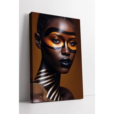 Mushen Studio Bronz Maskeli Afrikalı Kadın Portresi Modern Etnik Sanat Lüks Dekoratif Kanvas Tablo Duvar Dekoru Sa