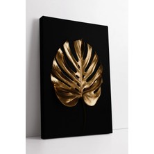 Mushen Studio Altın Monstera Yaprağı Detaylı Lüks Doğa Sanatı Modern Minimal Tarz  Dekoratif Duvar Kanvas Tablo Du