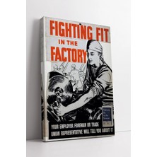Mushen Studio Fighting Fit Factory  Endüstriyel Çizim Retro Işçi Afişi Vintage Dekor Kanvas Tablo Duvar Dekoru Sal