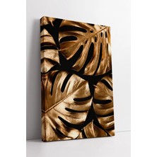 Mushen Studio Altın Monstera Yaprak Desenleri Lüks Modern Doğa Sanatı Minimal Tarz Kanvas Duvar Tablosu Kanvas Tab
