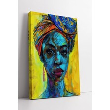 Mushen Studio Mavi ve Sarı Renkli Soyut Afrika Kadın Portresi Canlı Modern Fırça Dokulu Kanvas Tablo Duvar Dekoru