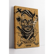 Mushen Studio Gotik Barber Skull Çizim  Karanlık Stil Berber Sanatı Vintage Detaylı Dekor Kanvas Tablo Duvar Dekor