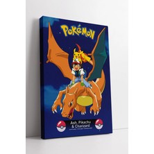 Mushen Studio Ash Pikachu ve Charizard Macera Temalı Renkli Pokemon Çizgi Film Anime Çocuk Odası Kanvas Tablo Duva