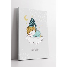 Mushen Studio Time To Sleep Temalı Bulut Üstünde Uyuyan Çocuk Çizimi Huzurlu Bebek Odası Kanvas Tablo Duvar Dekoru