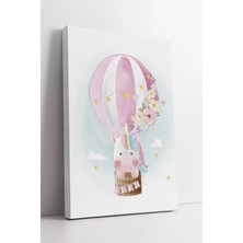 Mushen Studio Pastel Sıcak Hava Balonu ve Gökkuşağı Yelesi Unicorn Çizimi Çocuk Odası Dekoratif Kanvas Tablo Duvar