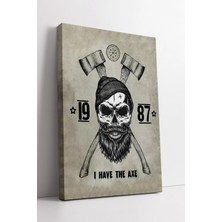 Mushen Studio Vintage Baltalı Skull Tasarım Modern Erkek Berber Dekoru Için Karizmatik  Modeli Kanvas Tablo Duvar