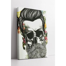 Mushen Studio Çiçekli Kafatası Berber Figürü Modern Barber Shop Temalı Sanatsal Kanvas Duvar Dekoru Kanvas Tablo D