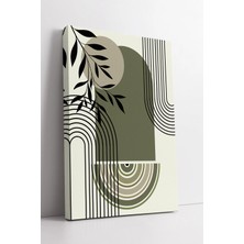 Mushen Studio Yeşil Yaprak ve Geometrik Şekillerle Modern Minimal Boho Tarzında Dekoratif Kanvas Tablo Duvar Dekor