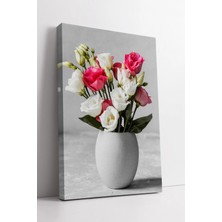Mushen Studio Pembe Beyaz Çiçek Vazolu Modern Minimal Çiçek Düzeni Temalı Dekoratif Kanvas Tablo Duvar Dekoru Salo