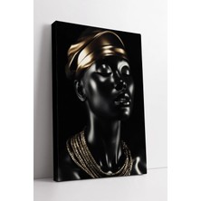 Mushen Studio Altın Başlık Detaylı Siyah Portre Kadın Figürü Elegan Dokulu Modern Minimal Sanatsal Kanvas Tablo Du