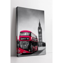 Mushen Studio Londra Otobüsü ve Big Ben Temalı Modern Şehir Atmosferli Dekoratif  Sanatı Kanvas Tablo Duvar Dekoru