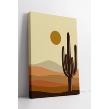 Mushen Studio Kaktüs ve Güneş Çöl Manzaralı Boho  Modern Minimal Duvar Dekoru Sıcak Renkler Kanvas Tablo Duvar Dek