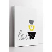 Mushen Studio Minimal Love Yazılı Sarı Gri Kase Illüstrasyonlu Modern Mutfak Duvar Dekoru Su Kanvas Tablo Duvar De