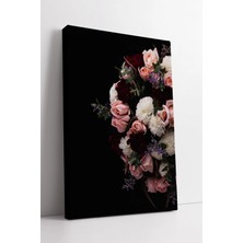 Mushen Studio Siyah Arka Planda Romantik Buket Detaylı Elegan Çiçek Sanatı Modern Dekoratif Kanvas Tablo Duvar Dek