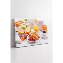 Mushen Studio Kahvaltı Servisi Meyve ve Kruvasan Sunumu Modern Mutfak Kafe Temalı Dekoratif Kanvas Tablo Duvar Dek