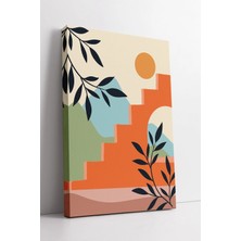 Mushen Studio Turuncu Merdiven ve Güneşli Manzara Soyut Bitkisel Desenli Modern Boho Tarz Dekoratif Kanvas Tablo D