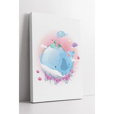 Mushen Studio Mavi Balina Çocuk Odası  Pembe Çiçekli Pastel Sevimli Hayvan Temalı Duvar Sanatı Kanvas Tablo Duvar