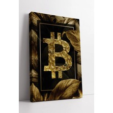 Mushen Studio Altın Bitcoin Sembol Tasarımlı Lüks Yaprak Desenli Modern  Şık Duvar Dekorasyonu Kanvas Tablo Duvar