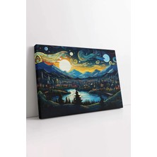 Mushen Studio Van Gogh Tarzı Gece Manzarası , Mavi Gece ve Şehir Manzarası Tablo, Lüks Kanvas Kanvas Tablo Duvar D