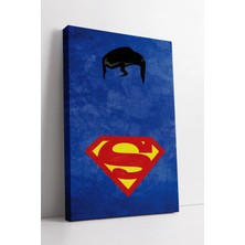 Mushen Studio Superman Saç Silüeti ve Kırmızı Sarı Logo Temalı Mavi Minimal Süper Kahraman Kanvas Tablo Duvar Deko
