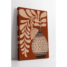 Mushen Studio Kahverengi Etnik Desenli Vazo ve Yaprak Motifli Boho Tarz Modern Minimalist Dekoratif Kanvas Tablo D