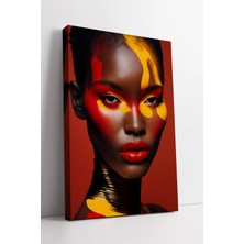Mushen Studio Kırmızı ve Sarı Renkli Sanatsal Makyajlı Afrikalı Kadın Portresi Modern  Duvar Dekoru Kanvas Tablo D