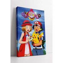 Mushen Studio Ash, Serena ve Pikachu Anime Karakterleri Renkli Çocuk Odası Dekoratif Kanvas Duvar Tablosu Kanvas T