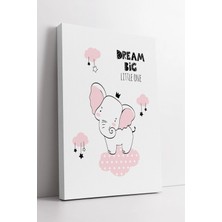 Mushen Studio Pembe Fil Dream Big Yazılı Bebek Odası  Çocuk Odası Dekoratif Duvar Süsü Kanvas Tablo Duvar Dekoru S