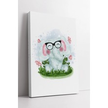 Mushen Studio Gözlüklü Fil Çizimi Bebek Odası Için  Neşeli Çocuk Duvar Dekorasyon Ürünü Kanvas Tablo Duvar Dekoru
