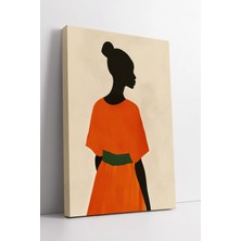 Mushen Studio Turuncu Elbiseli Afrikalı Kadın Silüeti Minimalist Stil Bej Arka Planlı Modern Kanvas Tablo Duvar De