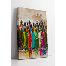 Mushen Studio Renkli Kıyafetli Afrikalı Kalabalık Figürler Modern Sanat Tarzı Kanvas Tablo Duvar Dekoru Salon Ofis