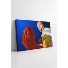 Mushen Studio One Punch Man Saitama Güçlü Yumruk Pozu Mavi Arka Planlı Dinamik Anime Tarzı Kanvas Tablo Duvar Deko