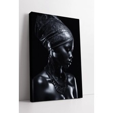 Mushen Studio Etnik Desenli Başlıklı Afro Kadın Profil Sanat Tasarımı Modern Estetik  Dekoru Kanvas Tablo Duvar De