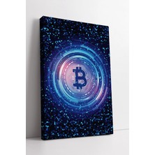 Mushen Studio Dijital Bitcoin Sembol Tasarımlı Mavi Işıklı Modern Teknoloji Temalı  Duvar Dekoru Kanvas Tablo Duva