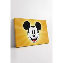 Mushen Studio Mickey Mouse Gülümseyen Yüz Sarı Işıltılı Fon Çocuk Odası Dekoratif Renkli Kanvas Tablo Duvar Dekoru