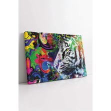 Mushen Studio Renkli Pop Art Kaplan Portresi Dekoratif , Soyut Arkaplan Hayvan Portresi Duvar Dekoru Kanvas Tablo