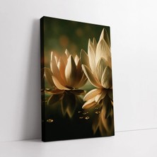 Mushen Studio Altın Renkli Lotus Çiçekleri Kanvas Tablo Duvar Dekoru Salon Ofis Yatak Odası