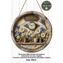 Time in a Tin Dış Kapı Süsü Papatya ve Saat Detaylı Vintage "welcome" Kapı Süsü - Ahşap Görünümlü Mdf (29 Cm)