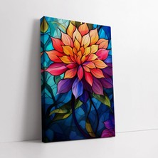 Mushen Studio Soyut Vitray Desenli Çiçekler , Renkli Soyut Çiçekler Dekoratif Tablo, Premium Kalite Kanvas Tablo D