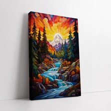 Mushen Studio Montana Glacier Ulusal Parkı Suluboya Görünümlü Kanvas Tablo Duvar Dekoru Salon Ofis Yatak Odası