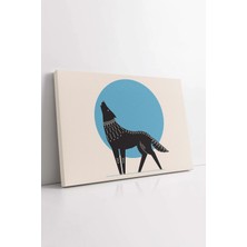 Mushen Studio Mavi Bohem Rengi Uluyan Kurt Türklüğün Sembolü Minimalist Desenler Soyut Dekoratif Kanvas Tablo Duva