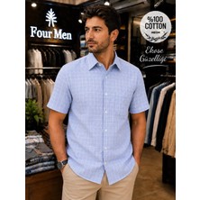 Eren Style Linen Keten Klasik %100 Cotton  Kısa Kollu Ekose Pamuklu Tek Cepli Terletmeyen Gömlek