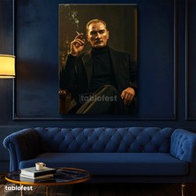 Tablofest Dikey Kanvas Tablo Atatürk Boğazlı Kazak Ceket Sigara Atatürk Tablosu Ev Ofis Duvar Dekoru