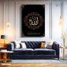 Tablofest Dikey Kanvas Tablo Allah Yazısı Çiçek Motifli Aranjman Dini Islami Tablo Ev Ofis Duvar Dekoru