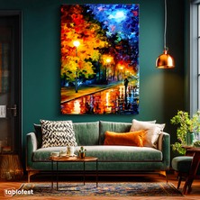 Tablofest Dikey Kanvas Tablo Yağmurlu Sokak Lambaları Modern Sanat Tablosu Ev Ofis Duvar Dekoru
