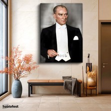 Tablofest Dikey Kanvas Tablo Atatürk Beyaz Papyonlu Frak Atatürk Tablosu Ev Ofis Duvar Dekoru